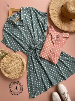 پیراهن وارداتی خال خالی جلو دکمه  کد 691