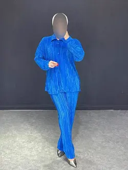 ست شومیز+شلوار پلیسه رنگی کد 644007