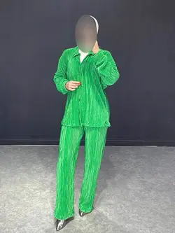 ست شومیز+شلوار پلیسه رنگی کد 644007