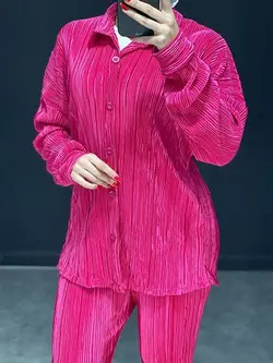 ست شومیز+شلوار پلیسه رنگی کد 644007