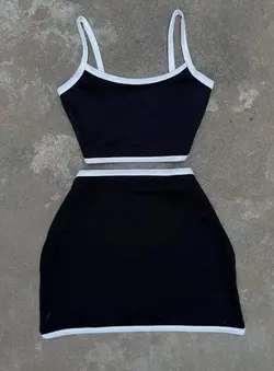 ست تاپ و دامن نوار سفید کد ۳۳۰۱۹