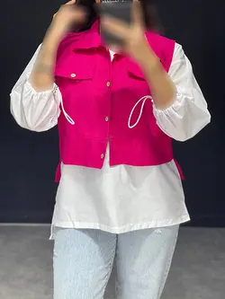 ست دو تیکه شومیز+وست لینن جلو دکمه کد ۱۰۱۰۳۵