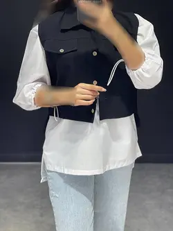 ست دو تیکه شومیز+وست لینن جلو دکمه کد ۱۰۱۰۳۵