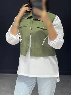 ست دو تیکه شومیز+وست لینن جلو دکمه کد ۱۰۱۰۳۵