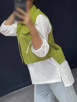 ست دو تیکه شومیز+وست لینن جلو دکمه کد ۱۰۱۰۳۵