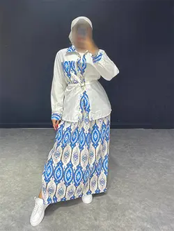 ست شومیز یقه طرحدار+دامن سنتیBJ کد ۱۰۱۰۳۶