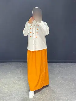 ست شومیز سفید+دامن رنگی بغل دکمهBJ کد ۱۰۱۰۳۶