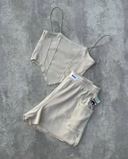 ست کراپ بندی+شلوارک جیب دارLine  کد ۱۸۸۰۷۸