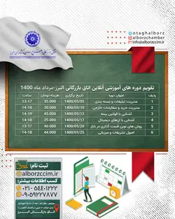 تقویم دوره های آموزشی آنلاین اتاق البرز مرداد ماه1400