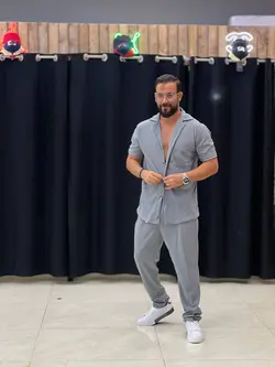 پیراهن شلوار بیسکویتی طوسی