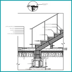 دتایل اتصال پله داخلی به پی با سازه فلزی در طبقه همکف