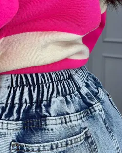 شلوار مام فیت برفکی سنگ خشک پارچه ترک کمرکش