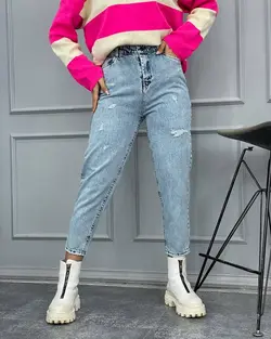 شلوار مام فیت برفکی سنگ خشک پارچه ترک کمرکش