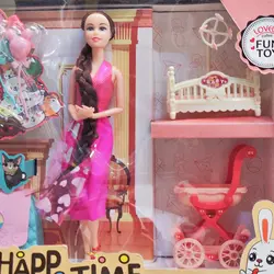 عروسک باربی همراه با کیف و کالسکه