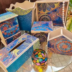 ست کامل (جا دستمال، جاکاردی، سطل، سینی،فایل سه کشویی)