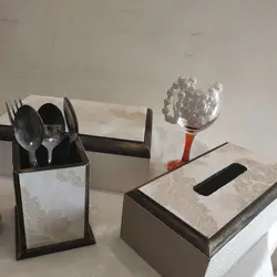 ست کرم قهواه‌ای (جای دستمال، جای کادرو چنگال، جعبه شکلات)