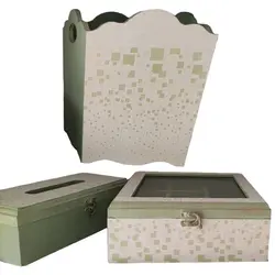 ست سطل و جعبه و جا دستمالی طرح 4 خانه سبز