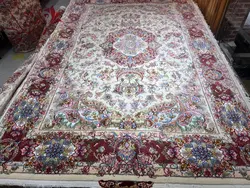 فرش طرح خطیبی رج40 گل ابریشم اندازه جفت 6 متری