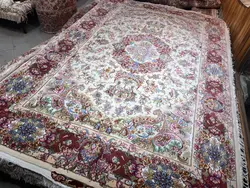 فرش طرح خطیبی رج40 گل ابریشم اندازه جفت 6 متری