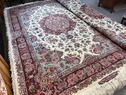 فرش طرح خطیبی قلم رج 30 گل ابریشم اندازه جفت 6 متری