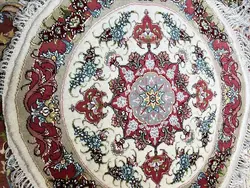 فرش دایره طرح علیا رج ۳۰ گل ابریشم اندازه ۱ در ۱ متر