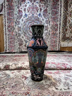 کوزه فرش حجمی رج ۵۰ گل ابریشم ارتفاع ۸۰ سانتی متر