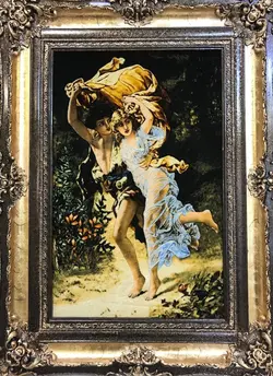 تابلو فرش آدم و حوا چله نخ با ابعاد 60در97 کد 604