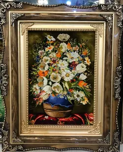 تابلو فرش طرح گل چله ابریشم کد 507 اندازه فرش ۵۷ در۴۰ سانتی متر