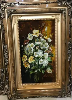 تابلو فرش کد 512 گل چله ابریشم اندازه با قاب ۹۳ در ۶۵ سانتیمتر