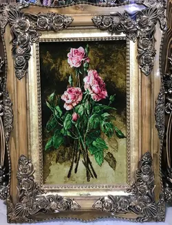 تابلو فرش کد 502 گل رز چله نخ اندازه با قاب 93 در 67 سانتیمتر