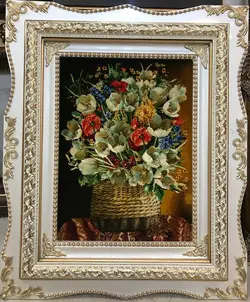 تابلو فرش کد 506 گلدان گل چله نخ اندازه با قاب ۷۳ در ۸۹ سانتی متر