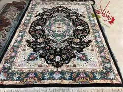 قالیچه طرح کریم قلم با رنگ خاص جدید گل ابریشم رج ۲۵ معروف به 30 اندازه دو در یک و نیم