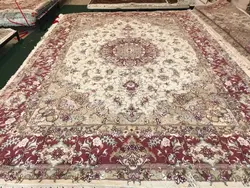 فرش دستباف طرح علیا کتیبه ای قلم رج 30 گل ابریشم جفت ۹ متری
