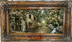 تابلو فرش منظره کد 400 طرح کوچه باغ گل ابریشم با برجسته زنی حرفه ای