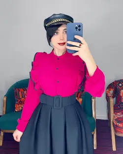 شومیز جلو چین دار دور مشکی