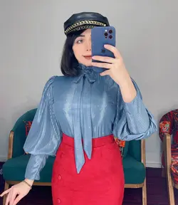 شومیز پاپیونی آستین پف شاین