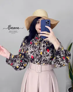 شومیز طرح دار جلو دکمه SN