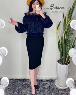 شومیز یقه قایقی طرح برگ