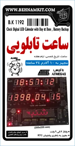 کیت ساعت تابلویی / ساعت ، تاریخ، ایام هفته / 26*20