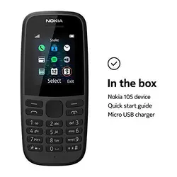 Nokia 105 (2019) with long-lasting battery, durable ergonomic design, inherent color, classic games, radio, flashlight and plenty of storage space, Dual SIM, RAM 4 MB, ROM 4 MB - Black  گوشی