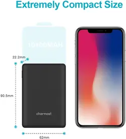 Charmast Smallest 10000 USB C PD Quick Charge Portable Charger, Mini Small 10400 mah Power Delivery QC Power Bank, Compact Phone External Battery Pack Chargers Compatible with IPhone, Samsung, Pixel پاوربانک