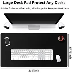Large Desk Pad, Non Slip PU Leather Desk Mouse Pad Waterproof Desk Pad Protector, Dual Side Use Desk Writing Mat for Office Home, 80cm x 40cm (Black&amp;Red), BonShineپد موس
