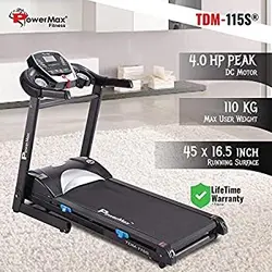 PowerMax Fitness Unisex Adult TDM-115S (4.0 Hp Peak), Semi Auto Lubrication, Motorized Treadmill For Home Fitness With Bmi - Black, General-Foldableتردمیل