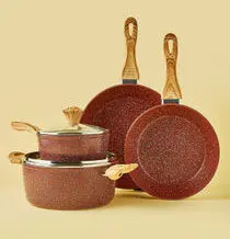 مجموعه وسایل آشپزی آلومینیومی گرانیت / سنگ مرمر 6 تکه بژ