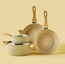 مجموعه وسایل آشپزی آلومینیومی گرانیت / سنگ مرمر 6 تکه بژ