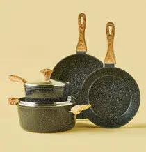 مجموعه وسایل آشپزی آلومینیومی گرانیت / سنگ مرمر 6 تکه بژ