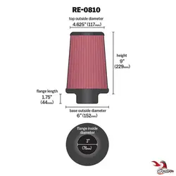 فیلتر هوای اورجینال K&amp;N بلند مدل RE-0810