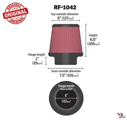 فیلتر هوای 6 اینچ اورجینال K&amp;N مدل RF-1042