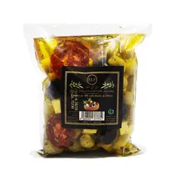 زيتون و پنير مزه دار شده با سبزيجات معطر در روغن 670 گرمي اي ال اف LF