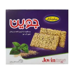 بيسکوييت شيره انجير و ارد جو با تزيين کنجد و ريحان جوين گرجي 350 گرمي